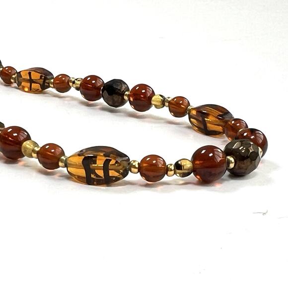 Vintage Necklace Beaded Glass Acrylic Brown Amber Colors Translucent 34 Inch - Picture 1 of 13